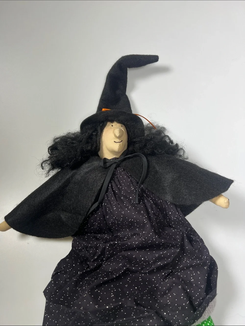Vintage Witch Halloween BlackDress Cape Hat Shelf sitter